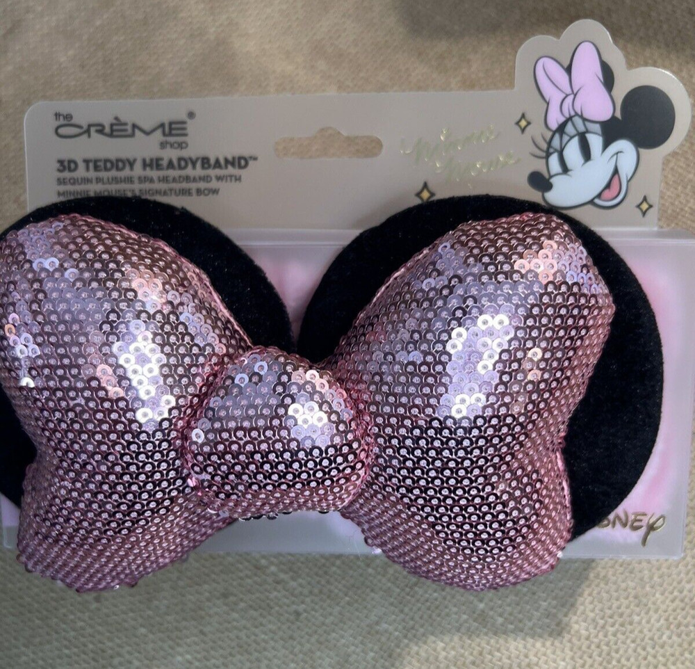 THE CREME SHOP - MINNIE MOUSE 3D TEDDY PLUSH SPA HEADYBAND WITH PINK SEQUIN BOW